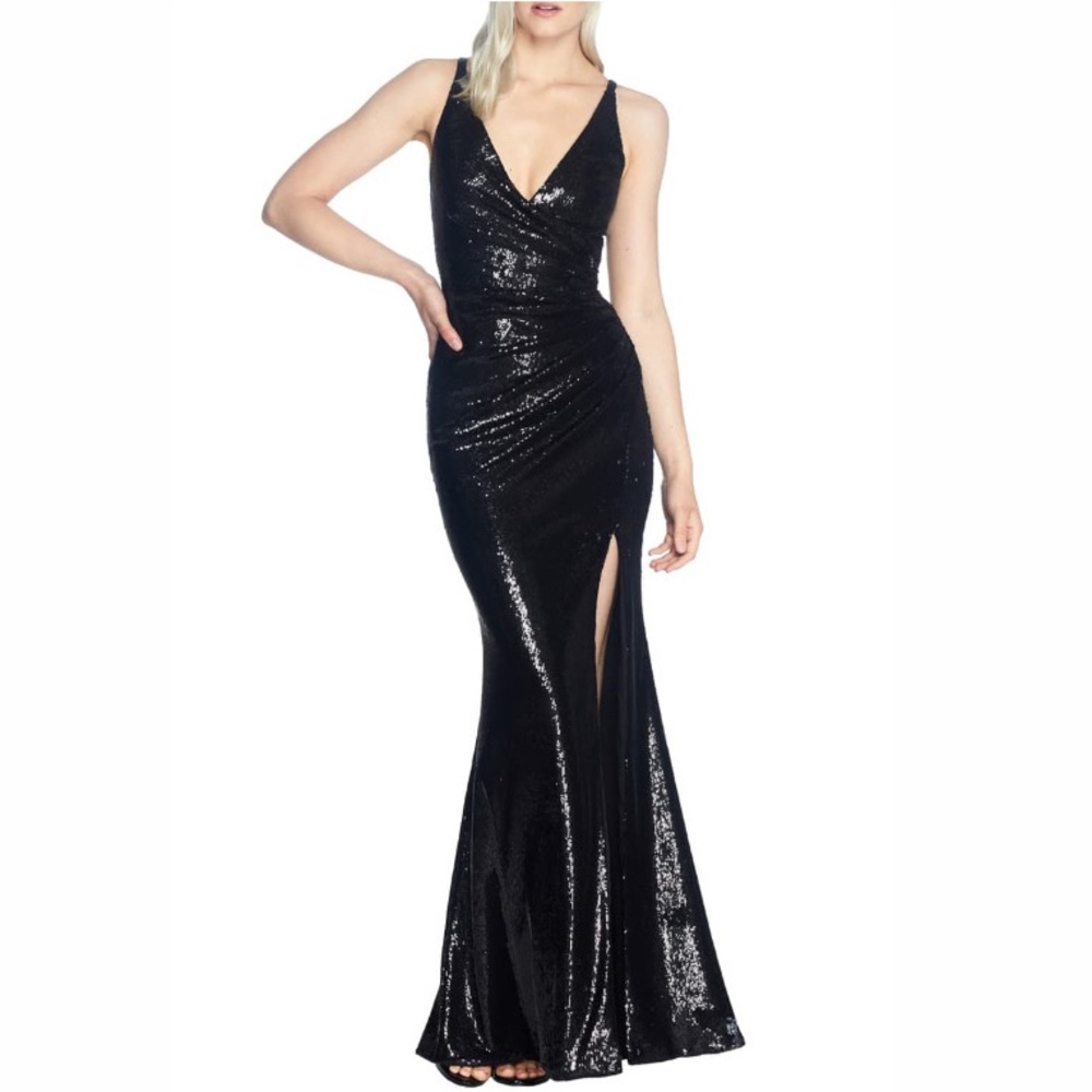 Dress The Population Black Sequin Gown Maxi Dress